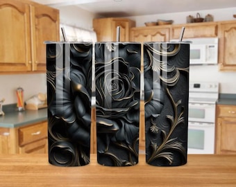 Black Rose Tumbler | 20oz Stainless Steel,  Floral Design, Black Rose Tumbler 20oz, Luxury Floral Stainless Steel Tumbler, Elegant Insulat
