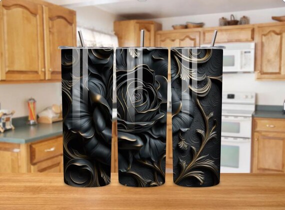 Black Rose Tumbler | 20oz Stainless Steel, Dark Floral Design