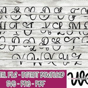 Split Monogram Alphabet 26 Individual SVG Digital Cut File PNG - Letters - A-Z - Commercial Use Allowed