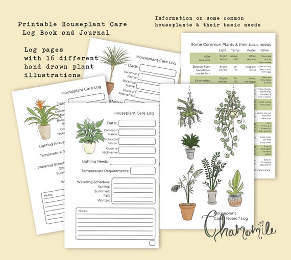 Houseplant Log Book Houseplant Care Book PDF Printable Etsy