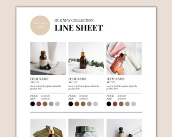 Line Sheet Template for Wholesale | Line Sheet Canva Template | Price List Template | Product Line Sheet | Editable Catalog Template