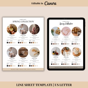 Line Sheet for Wholesale | Canva Template | Editable Price List | Product Catalog | Sales Sheet | Pricing Guide | 1 Page Line Sheet Template