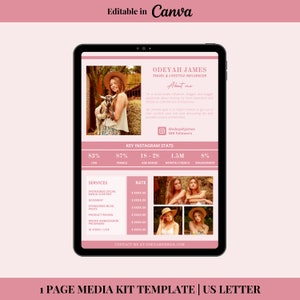 インフルエンサー向け 1 ページ メディア キット テンプレート | Canva テンプレート | Instagram、Blogger、Youtuber メディア キット | 料金表 | メディア プレス キット