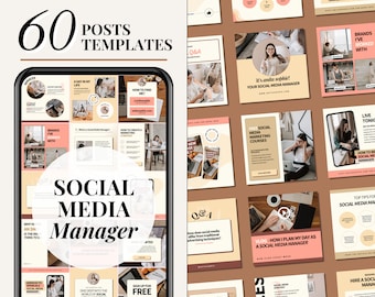 60 Instagram Posts Templates for Social Media Manager | Social Media Engagement Templates | Marketing Templates | Editable Canva Template