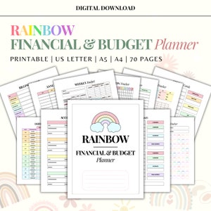 Planificador financiero y presupuestario Rainbow / Plantilla imprimible de planificador financiero y presupuestario / Planificador de finanzas personales semanal, mensual y anual