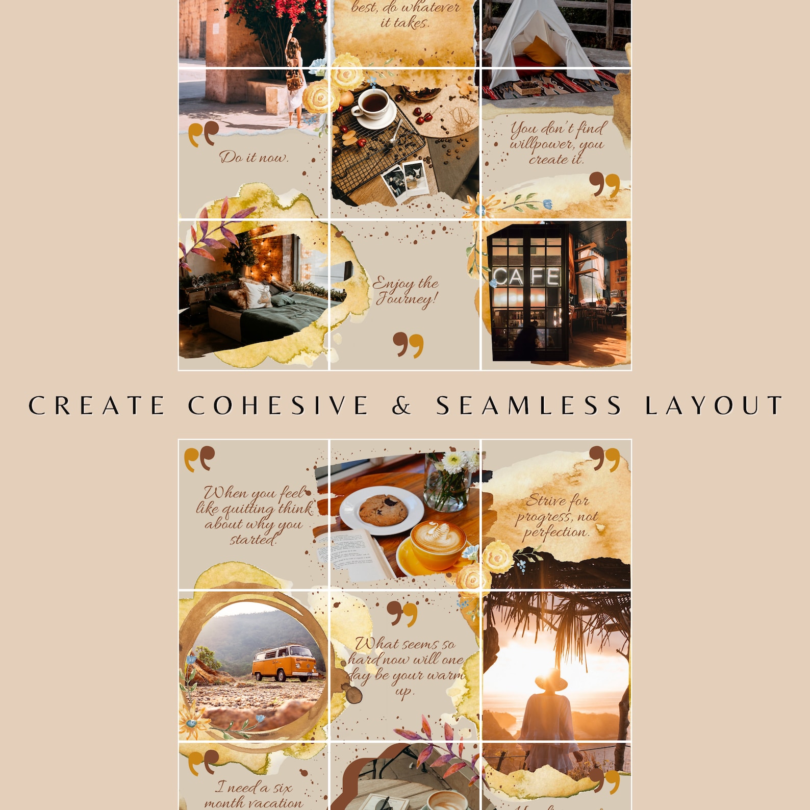 Instagram Puzzle Feed Template | IG Puzzle Feed | Canva Template | Boho ...