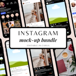 Instagram Mockup Template Bundle | Phone Mockup | Instagram Profile, Post, and Story Templates | Social Media Mockup | Canva Template