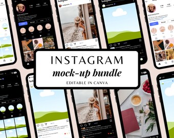 Instagram Mockup Template Bundle | Phone Mockup | Instagram Profile, Post, and Story Templates | Social Media Mockup | Canva Template