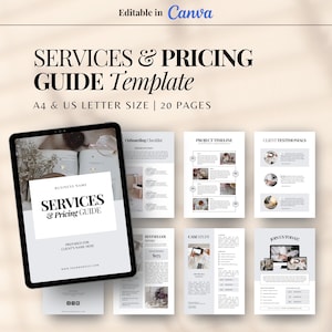 Services Pricing Guide Template | New Client Welcome Template | Coaching Pricing Guide Template | Project Proposal | Editable CANVA Template