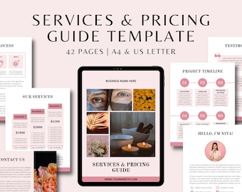 Services & Pricing Portfolio Template | Guide Template for Designer | Virtual Assistant | Price List | Business Package Proposal