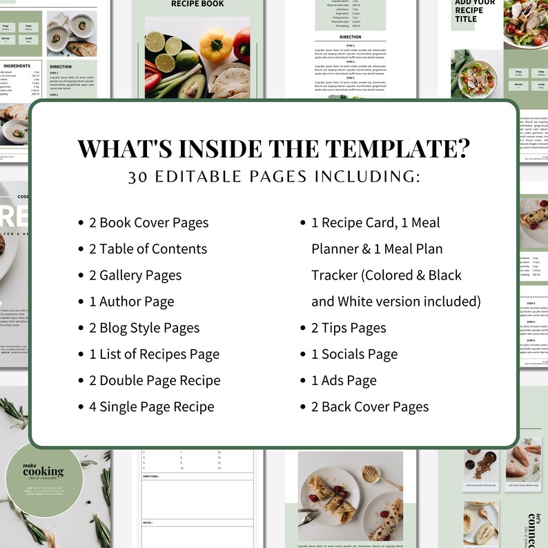 Cookbook Template Recipe Book Template Digital Cookbook | Editable ...