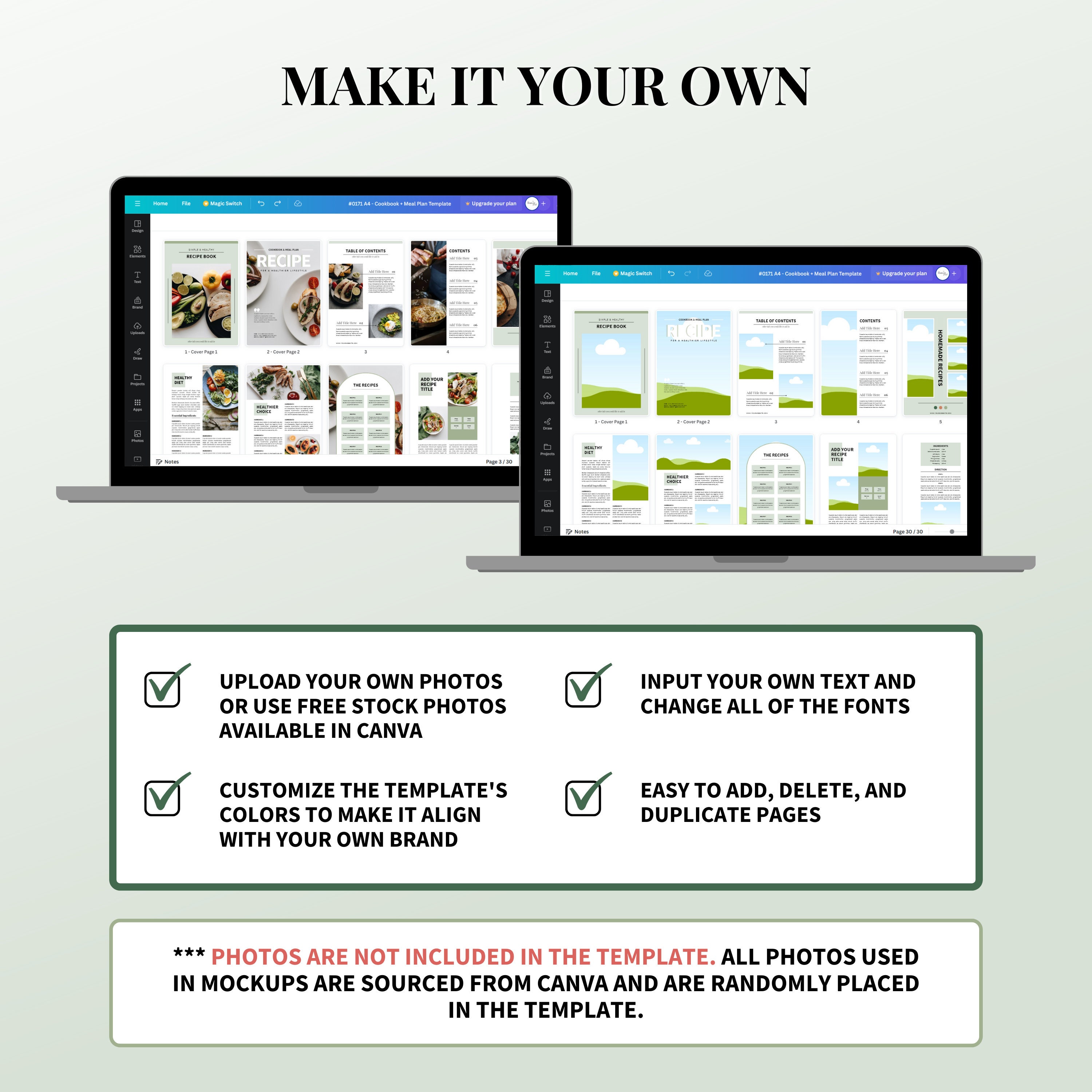 Cookbook Template Recipe Book Template Digital Cookbook | Editable ...