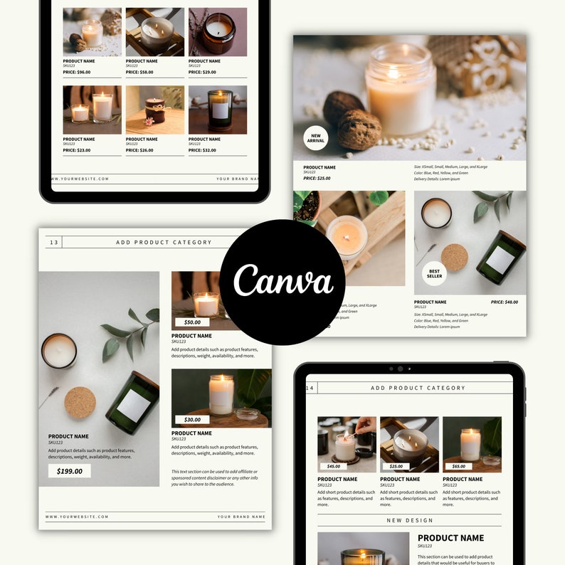 May include: A digital mockup of a product page for candles. The page features a variety of candles in different sizes and colors, with descriptions and prices. The page also includes a call to action to add the product to your cart.