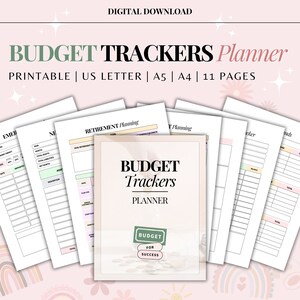 Budgettrackersplanner | Afdrukbare financiële planner | Noodfondstracker | Tracker voor schuldbetalingen | Pensioentracker | Persoonlijke financiën