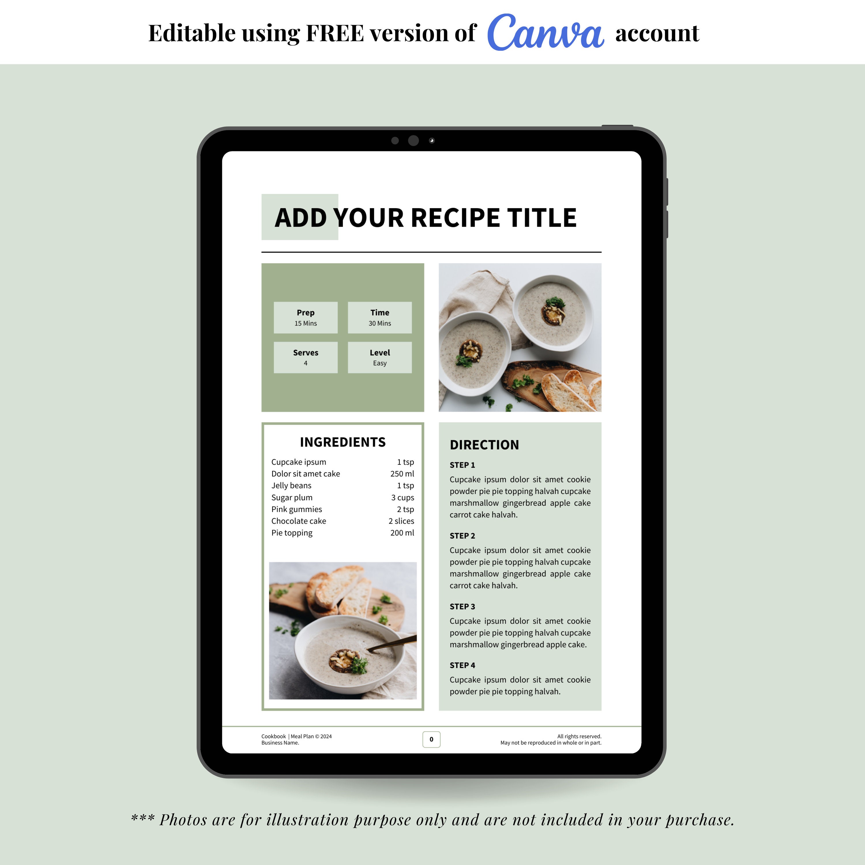 Cookbook Template Recipe Book Template Digital Cookbook | Editable ...