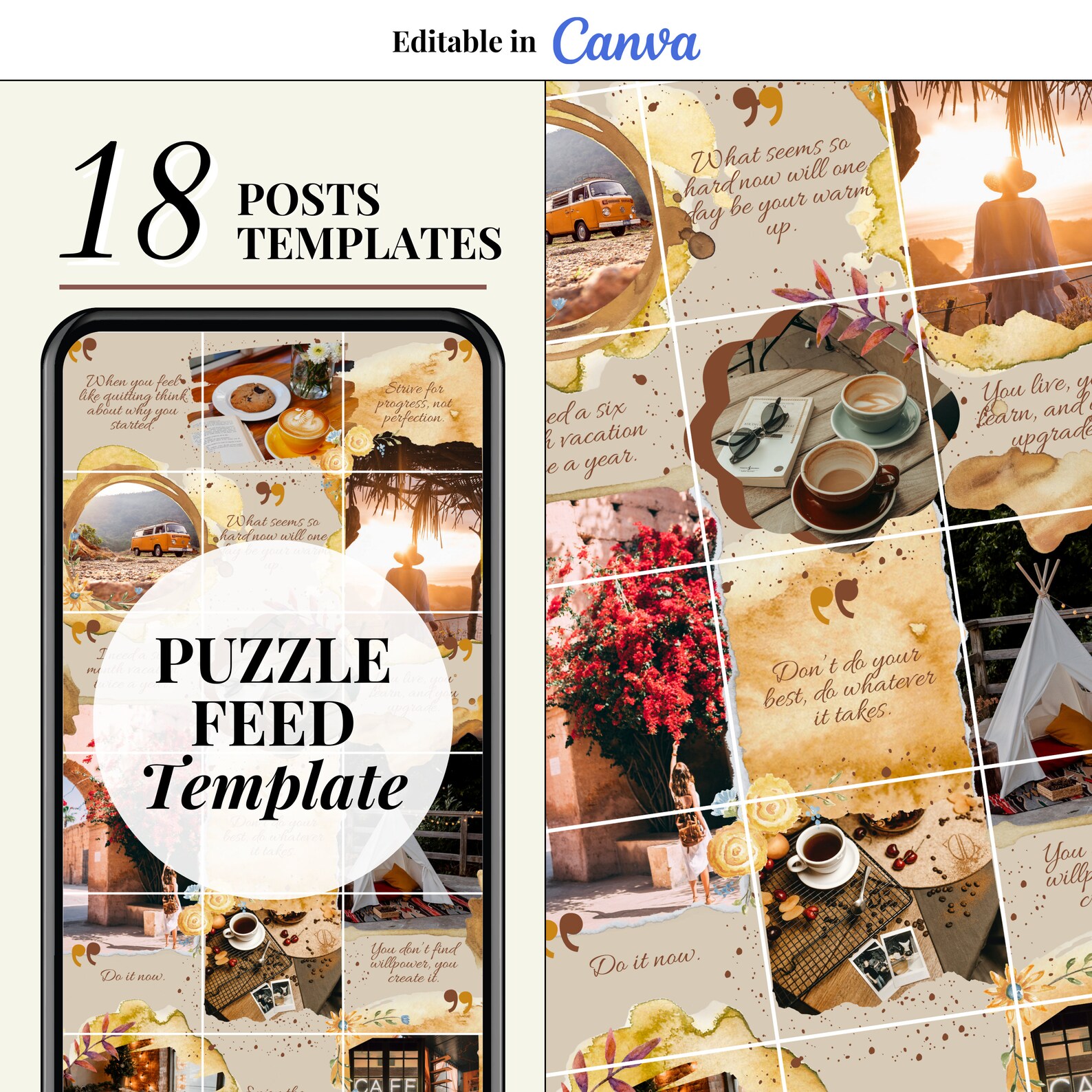 Instagram Puzzle Feed Template | IG Puzzle Feed | Canva Template | Boho ...