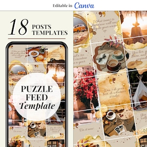 Instagram Puzzle Feed Template | IG Puzzle Feed | Canva Template | Boho Branding Kit | Watercolor Abstract | Vintage Coffee Lover Cafe