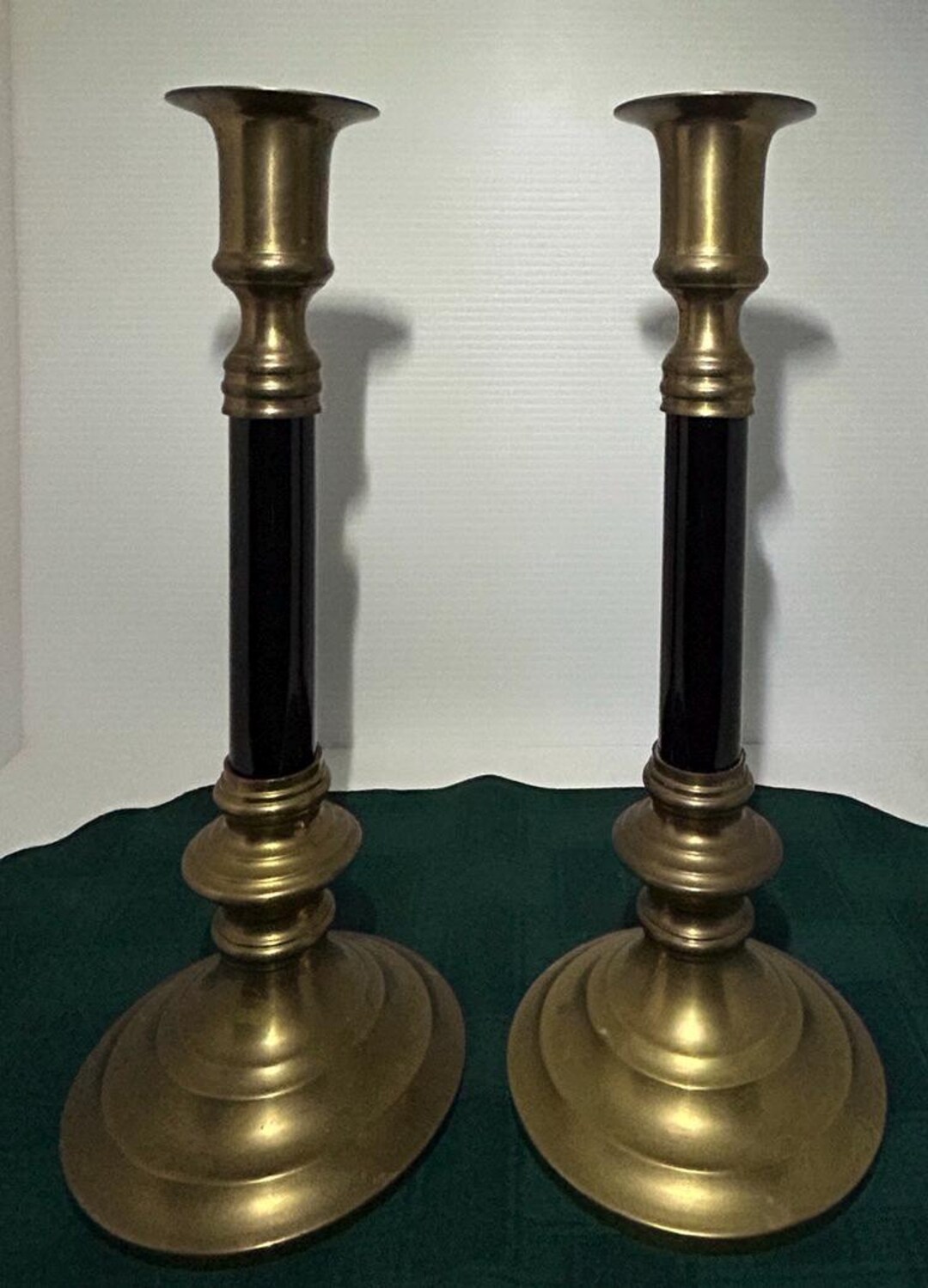 Vintage Brass & Black Candlestick Pair: Elegant Mid-century Decor - Etsy