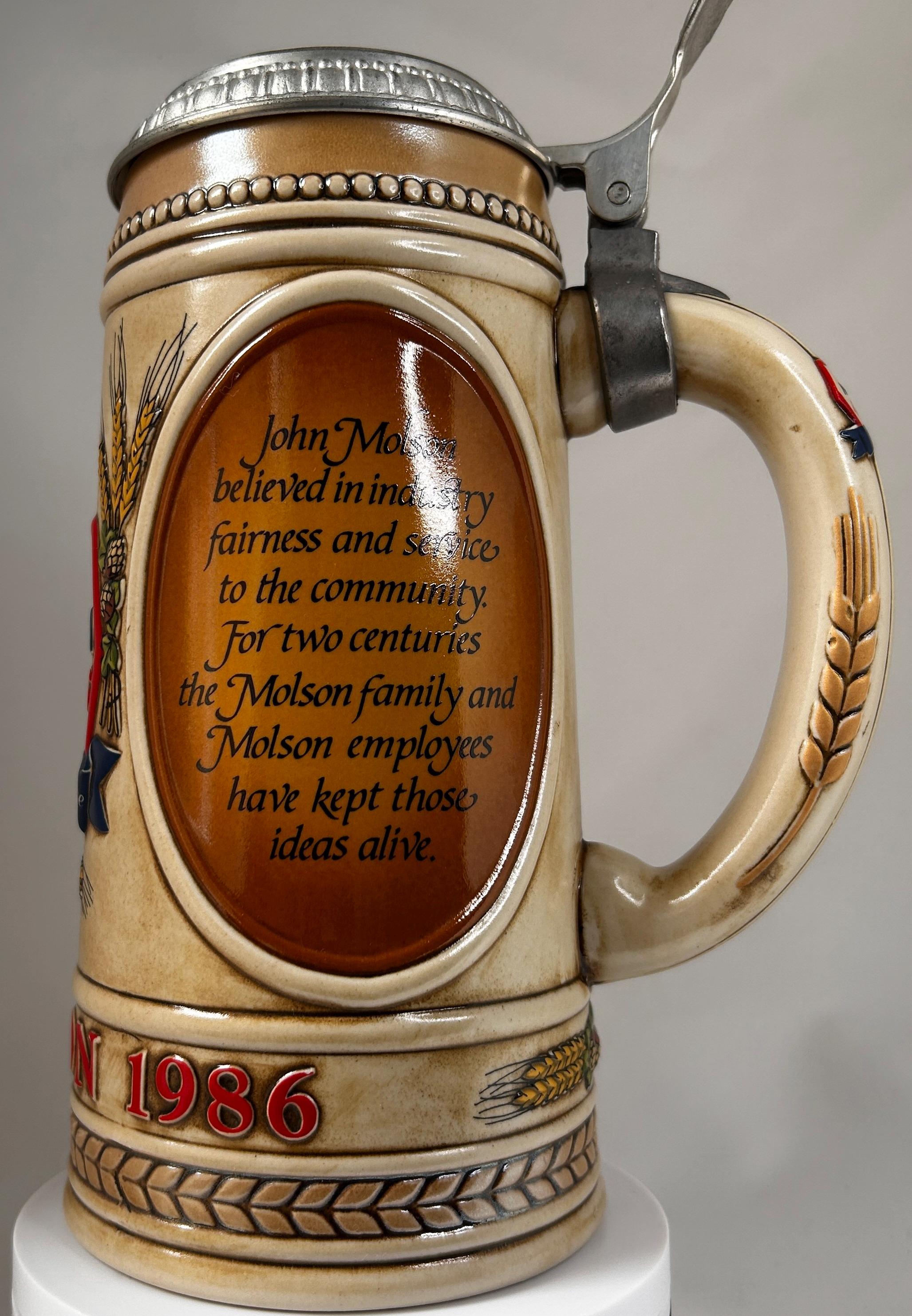 Vintage Beer Stein Mug John Molson 1786-1986 Commemorative - Etsy