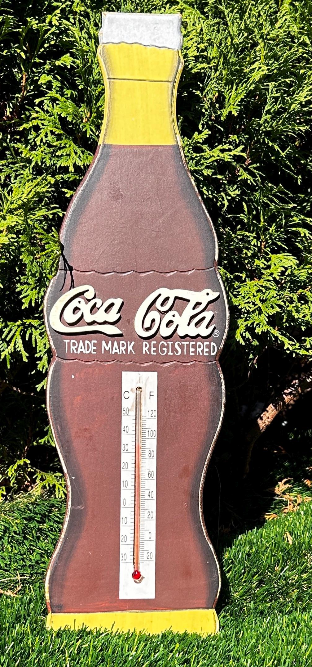 コカ・コーラ ヴィンテージスタイルの木製壁掛温度計 ヴィンテージのコカコーラボトル木製温度計：コレクターズアイテムの