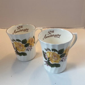 50th Anniversary Mugs/Cups, Royal Stuart Fine Bone China  Made in England, Set of 2