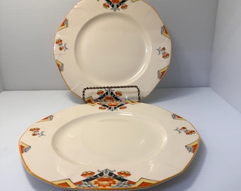 Assiettes à déjeuner vintage Alfred Meakin Balmoral Marigold, lot de 2, forme princesse, style Art déco, Angleterre, années 1930