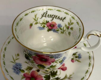 TEA CUP and SAUCER,  August Royal Albert: Poppy Flower of the Month, Vintage Bone China Excellent condition