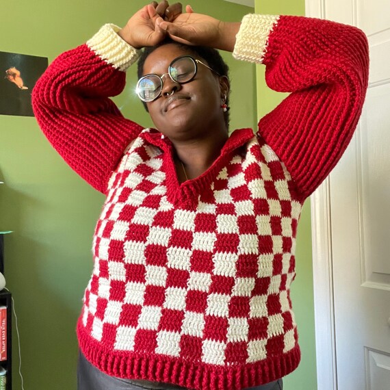 CloveAndStitch Berries \u0026 Cream Checkered V-Neck Sweater