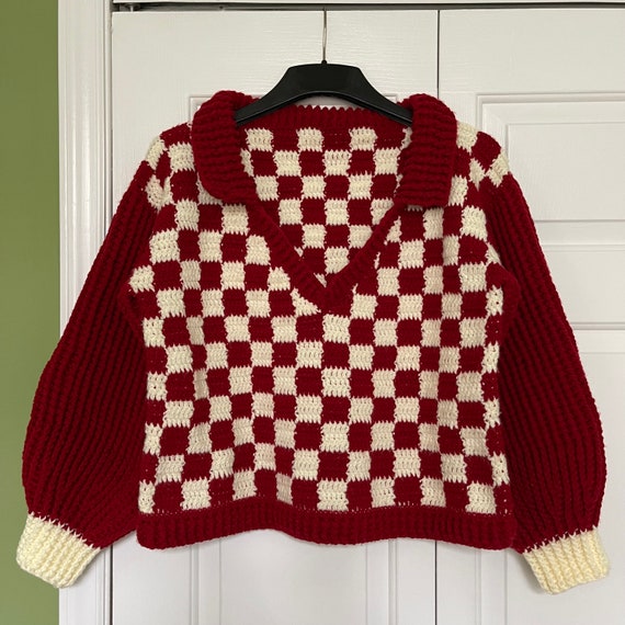 CloveAndStitch Berries \u0026 Cream Checkered V-Neck Sweater