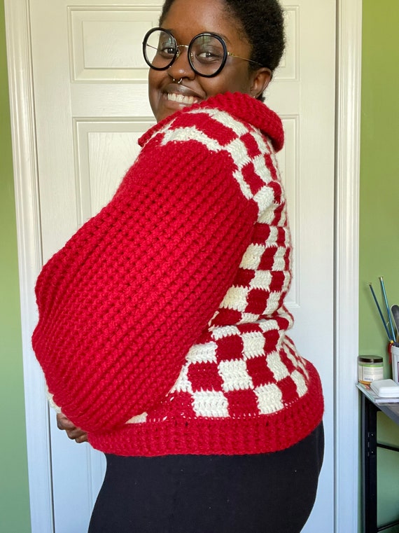 CloveAndStitch Berries \u0026 Cream Checkered V-Neck Sweater