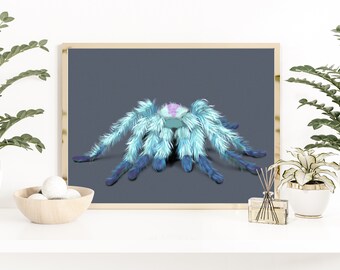 Puszysty niebieski i biały wydruk artystyczny Tarantula