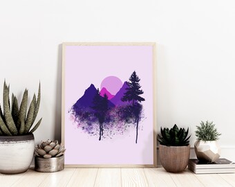 Purple Splatter Mountains - POBIERANIE CYFROWE - 8,5x11 cali