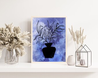 Niebieska akwarela doniczkowa roślina- POBIERANIE CYFROWE- 8,5x11 cali