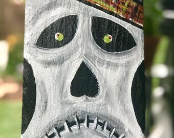Skelly Scarecrow Hand Painted Vintage Slate Sign
