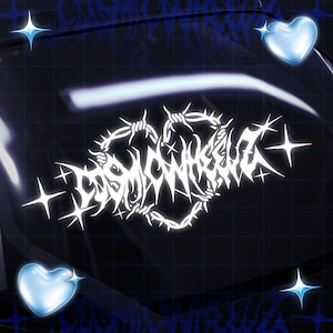 COSMICWHEELZ Metal Heart Banner / adesivi per auto / adesivi JDM / striscioni JDM / San Valentino / adesivo a forma di cuore con filo spinato / adesivo a forma di cuore / audace