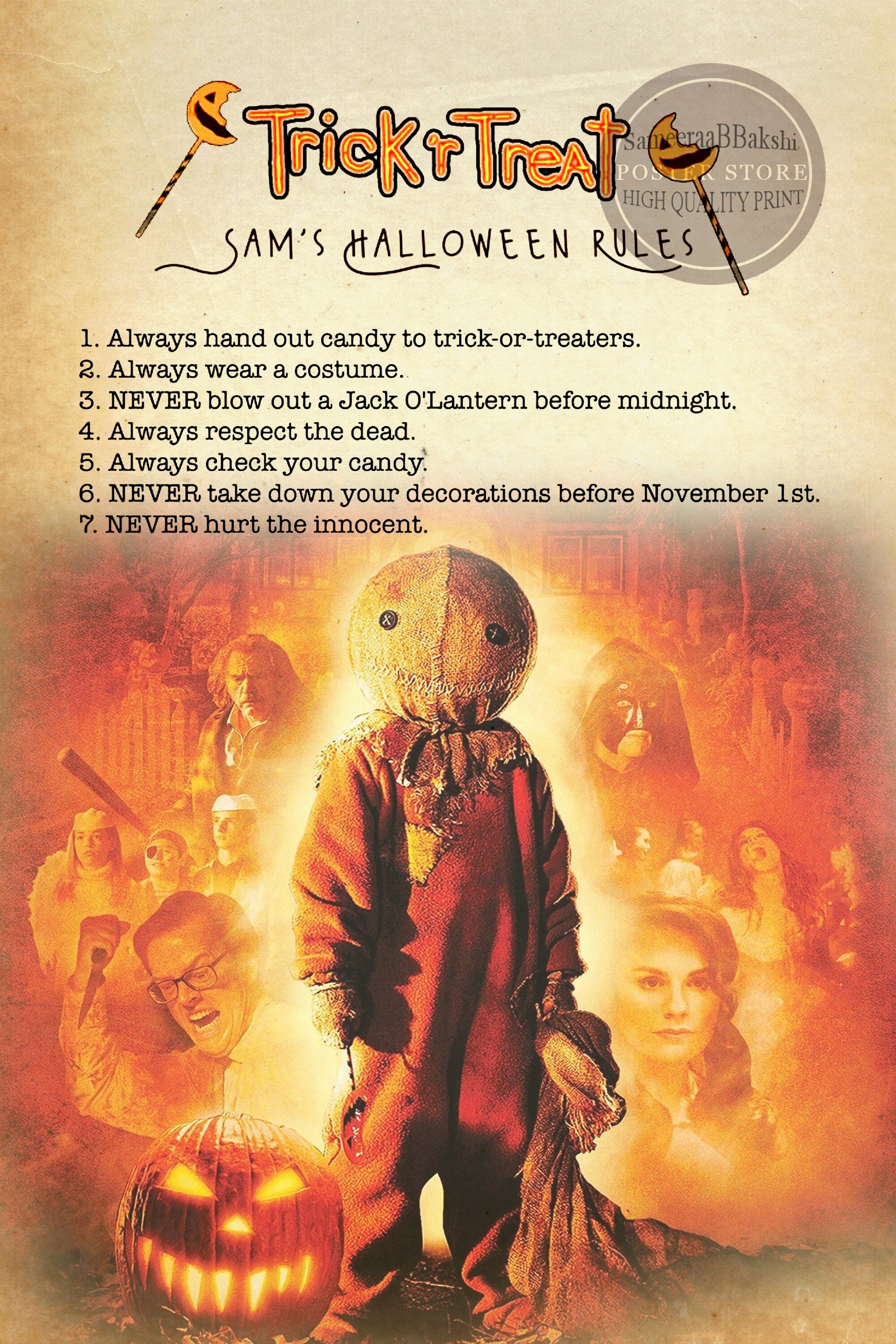 Trick R Treat Vintage Art Print Sam's Halloween Rules Etsy