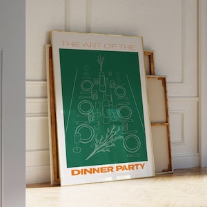 Dinner With Friends Party Poster, Hand Illustrated Vintage Wall Art | Apartment Decor | Printable Bar Cart Apartment Decor For Wine Lovers
