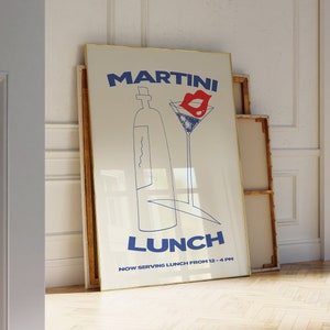 Plakat artystyczny Martini Lunch, sztuka ścienna z wódką, ginem i koktajlem Martini | Wystrój apartamentu | Wystrój apartamentu z wózkiem barowym dla miłośników Martini i koktajli