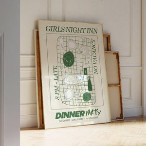 Diner met vrienden Party Poster, Hand geïllustreerde Vintage Wall Art | Appartementdecoratie | Afdrukbare barwagen appartement decor voor wijnliefhebbers