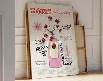 Flower Market Art Poster, New York Paris Botanical Flower Wall Art,Hand-Illustrated | Trendy Wall Art | Printable Wall Art for Flower Lovers
