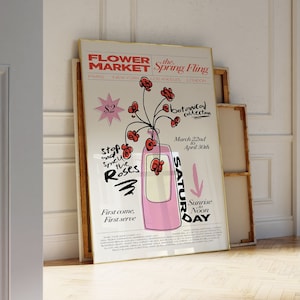 Flower Market Art Poster, New York Paris Botanical Flower Wall Art,Hand-Illustrated | Trendy Wall Art | Printable Wall Art for Flower Lovers