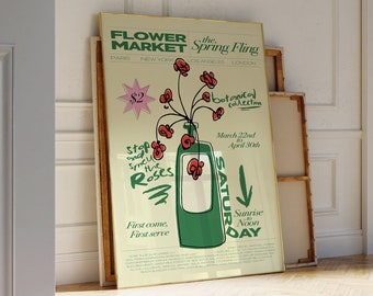 Flower Market Art Poster, Paris New York Botanical Flower Wall Art,Hand-Illustrated | Trendy Wall Art | Printable Wall Art for Flower Lovers