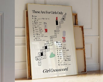 Vintage Crossword Poster, Girl Aesthetic Wall Art, Hand-Illustrated | Apartment Decor, Trendy Wall Art | Girl Room Decor for Apartments
