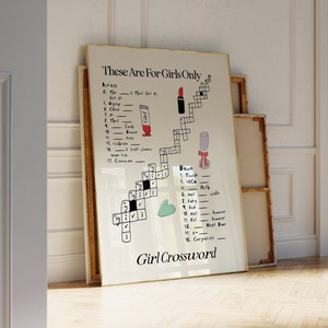 Vintage Crossword Poster, Girl Aesthetic Wall Art, Hand-Illustrated | Apartment Decor, Trendy Wall Art | Girl Room Decor for Apartments