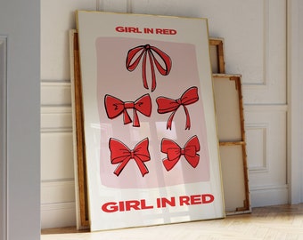 Red Bow Art Poster, Coquette Vintage Red Wall Art, Hand-Illustrated | Apartment Decor,Trendy Wall Art | Coquette Room Decor for Apartments