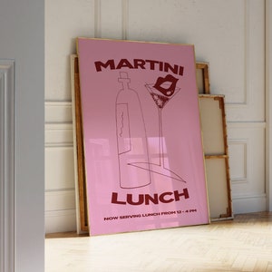 Plakat artystyczny Martini Lunch, Gin Vodka Martini Cocktail Wall Art | Wystrój mieszkania | Bar Cart Wystrój mieszkania dla miłośników koktajli i Martini