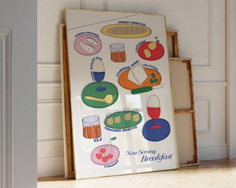 Breakfast Food Cheese Spread Art Poster, Hand-Illustrated Wall Art Print | Kitchen Decor, Apartment Decor | Kitchen Decor For Apartments