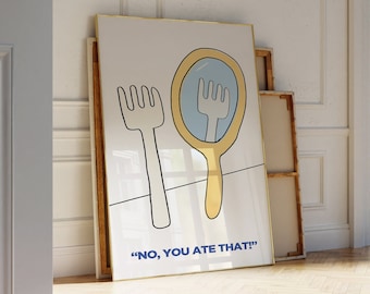 Cartel funky de afirmación de cubiertos de tenedor, impresión de arte ilustrada a mano / decoración de apartamentos, arte de pared de moda / decoración de apartamentos para cocinas