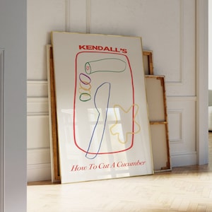 Kendall komkommer fruit funky poster, met de hand geïllustreerde kunstprint | Appartementdecoratie, trendy kunst aan de muur | Appartementdecoratie voor keukens