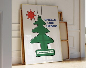 Updog Air Freshener Funky Poster, Impresión de arte ilustrada a mano / Decoración de apartamentos, Arte de pared de moda / Decoración de apartamentos para salas de estar